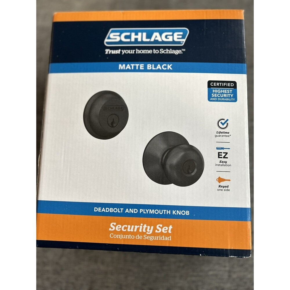 Schlage Plymouth Entry Knob/ Single Cylinder Deadbolt Lock Matte Black